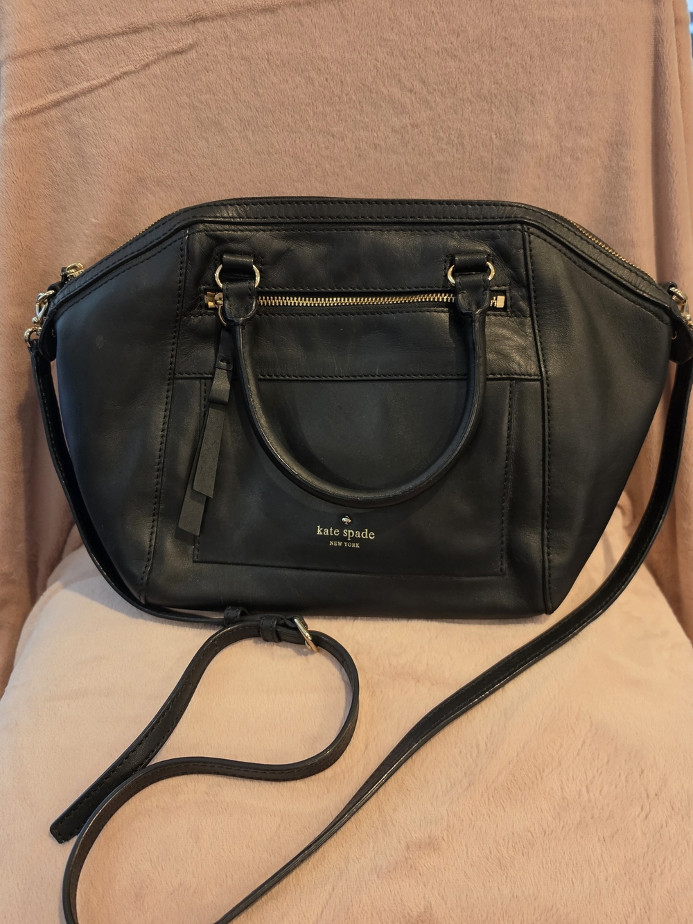 kate spade Black Leather Shoulder Satchel with Gold Hardware